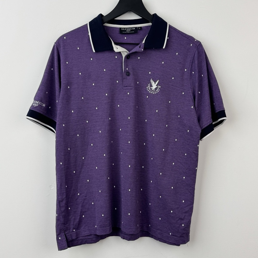 Glenmuir 1891 Polo Shirt Mens L Purple Gleneagles Diamond Geometric Short Sleeve